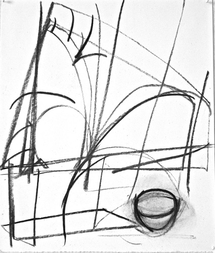 Palm Trees, Irish Landscape & Still Life Drawing II, 14 7/8" x 12 5/8", charcoal on paper, 2010.